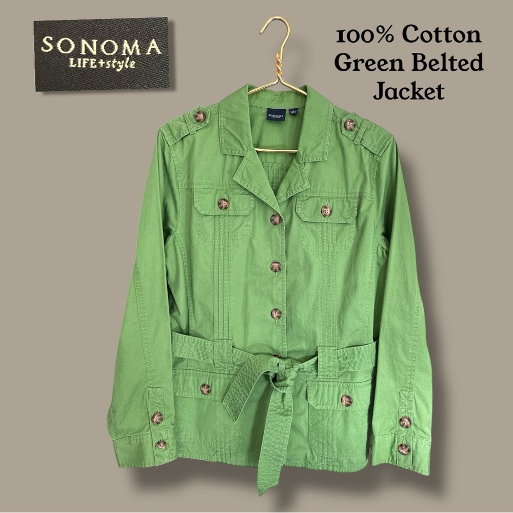 Sonoma Green 100%Cotton Utility‎ Jacket with Belted Waist